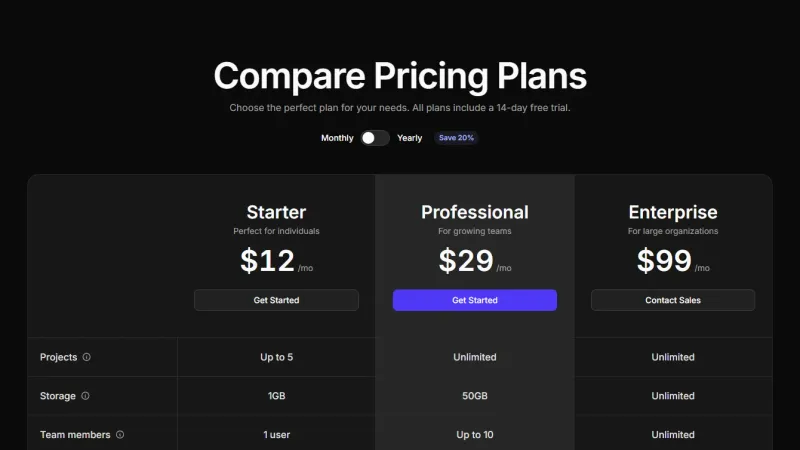 Pricing 7 - Table With Toggle