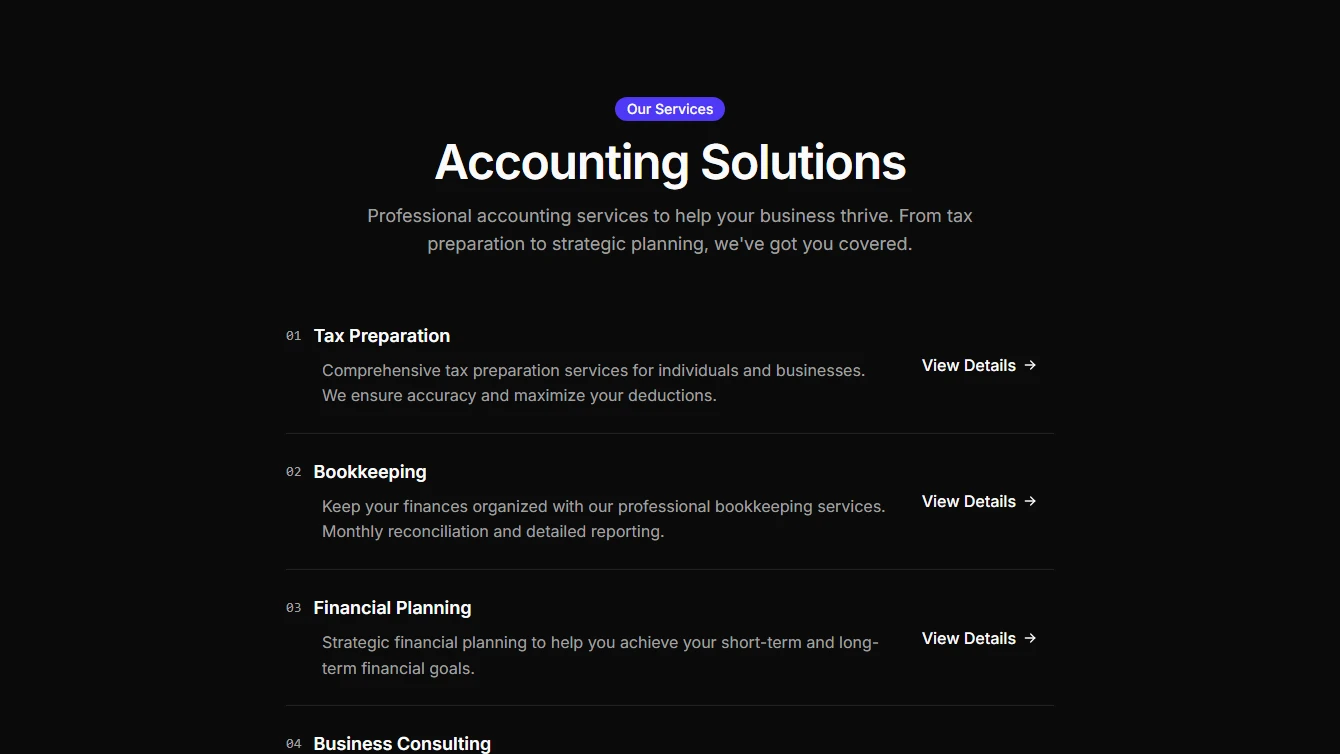 Services 2 - Centered List