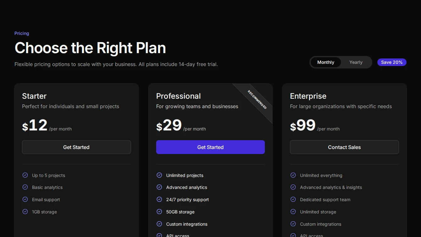 Pricing 13 - Three Card With Toggle