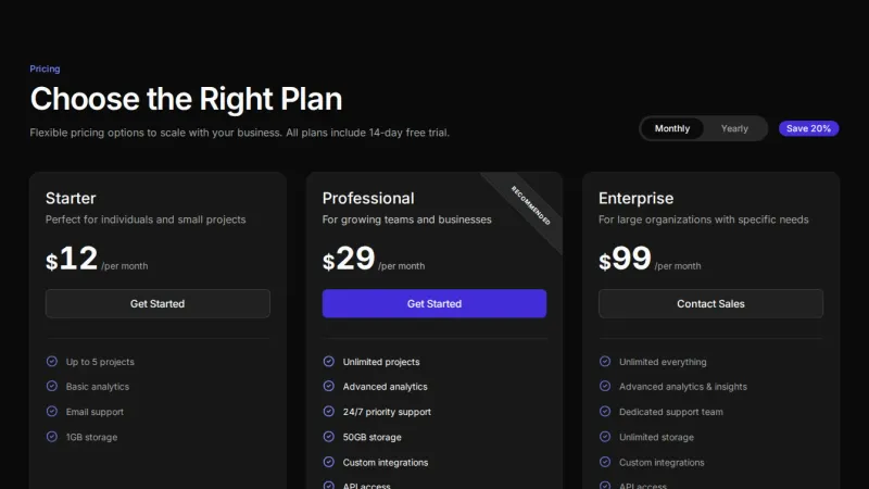 Pricing 13 - Three Card With Toggle