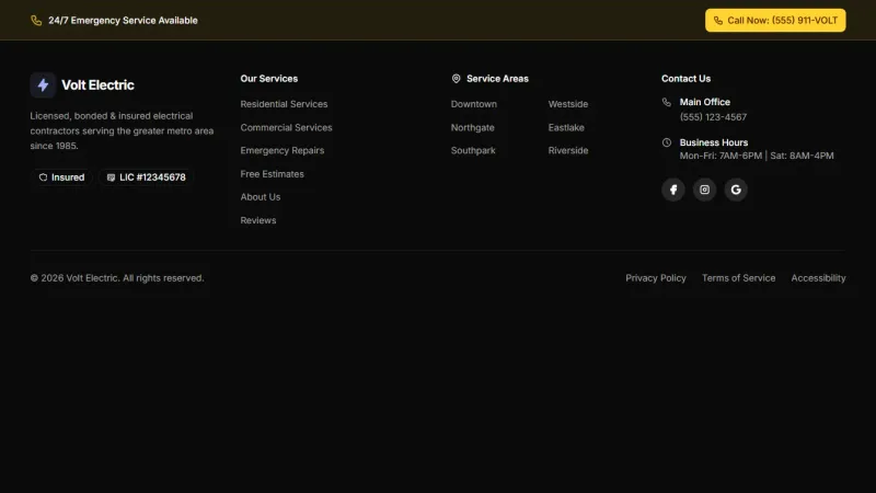 Footer 6 - Service Business with Emergency Contact