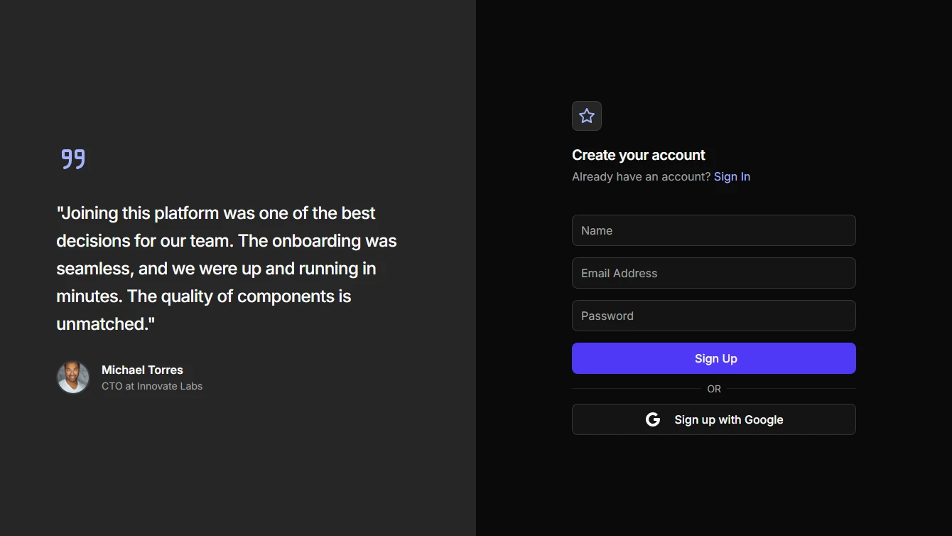 Signup 4 - Split Screen with Testimonial