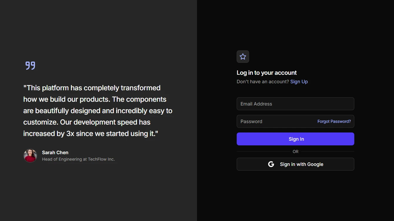 Login 4 - Split Screen with Testimonial