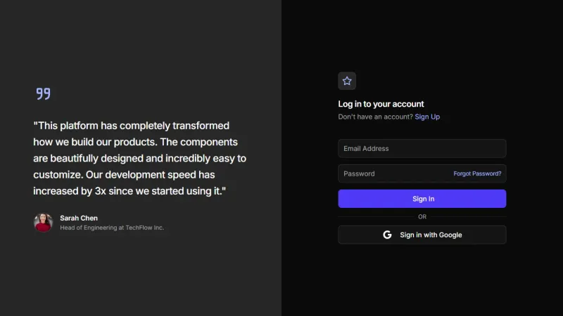 Login 4 - Split Screen with Testimonial