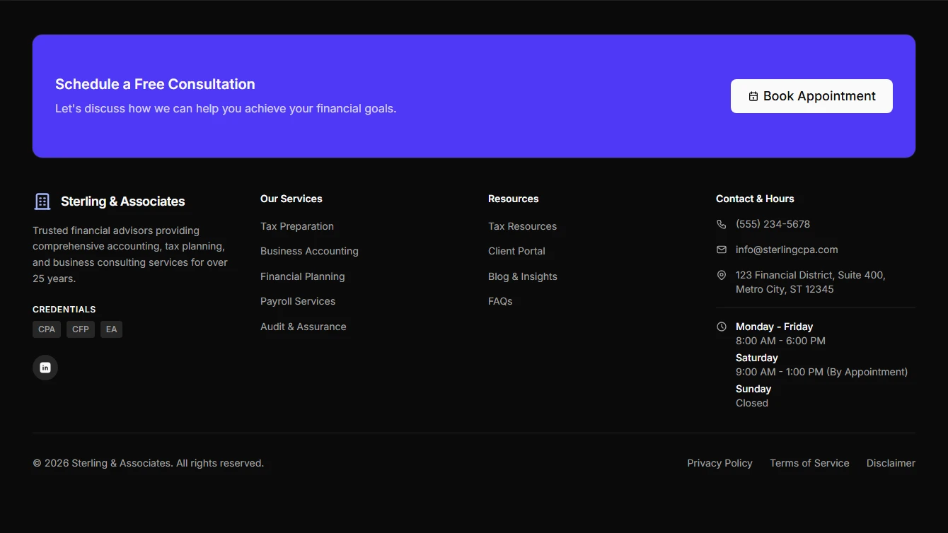 Footer 7 - Professional Services with Consultation CTA